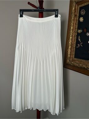 Reiss Pleated Midi Skirt White Women's Size 6